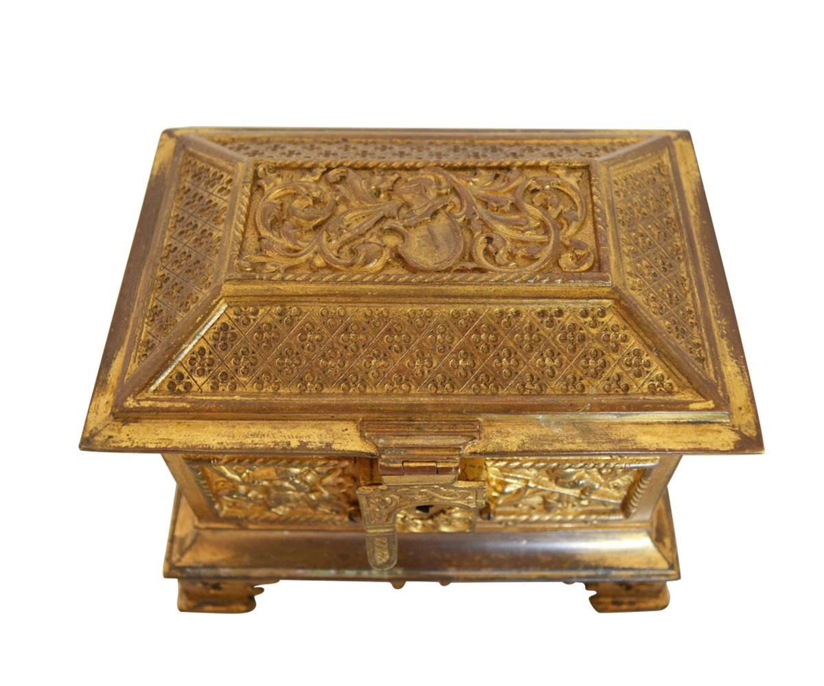 19th Century Antique Gilt Bronze Gothic Style Lidded Box