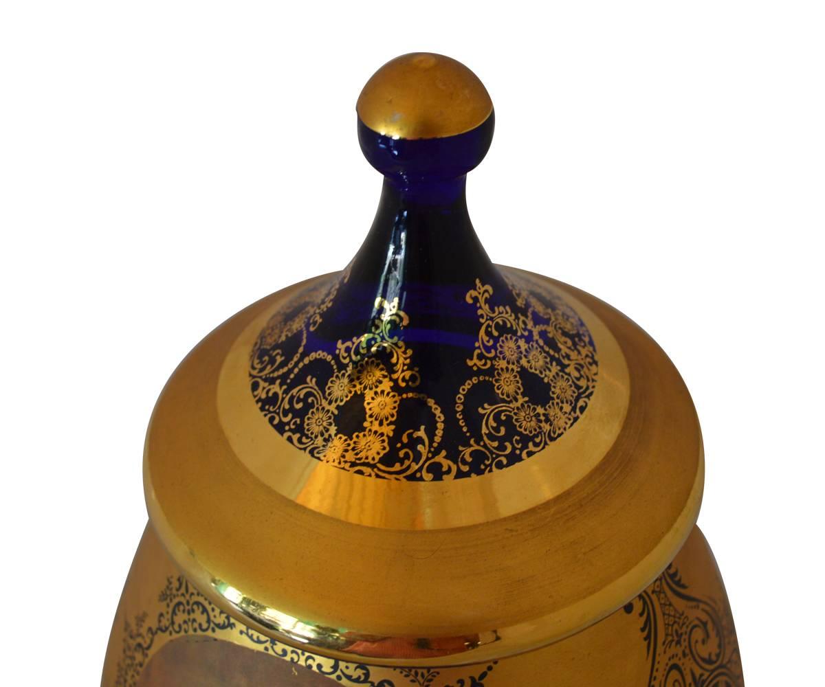 Italian Hand-Painted Venetian Urn with Lid