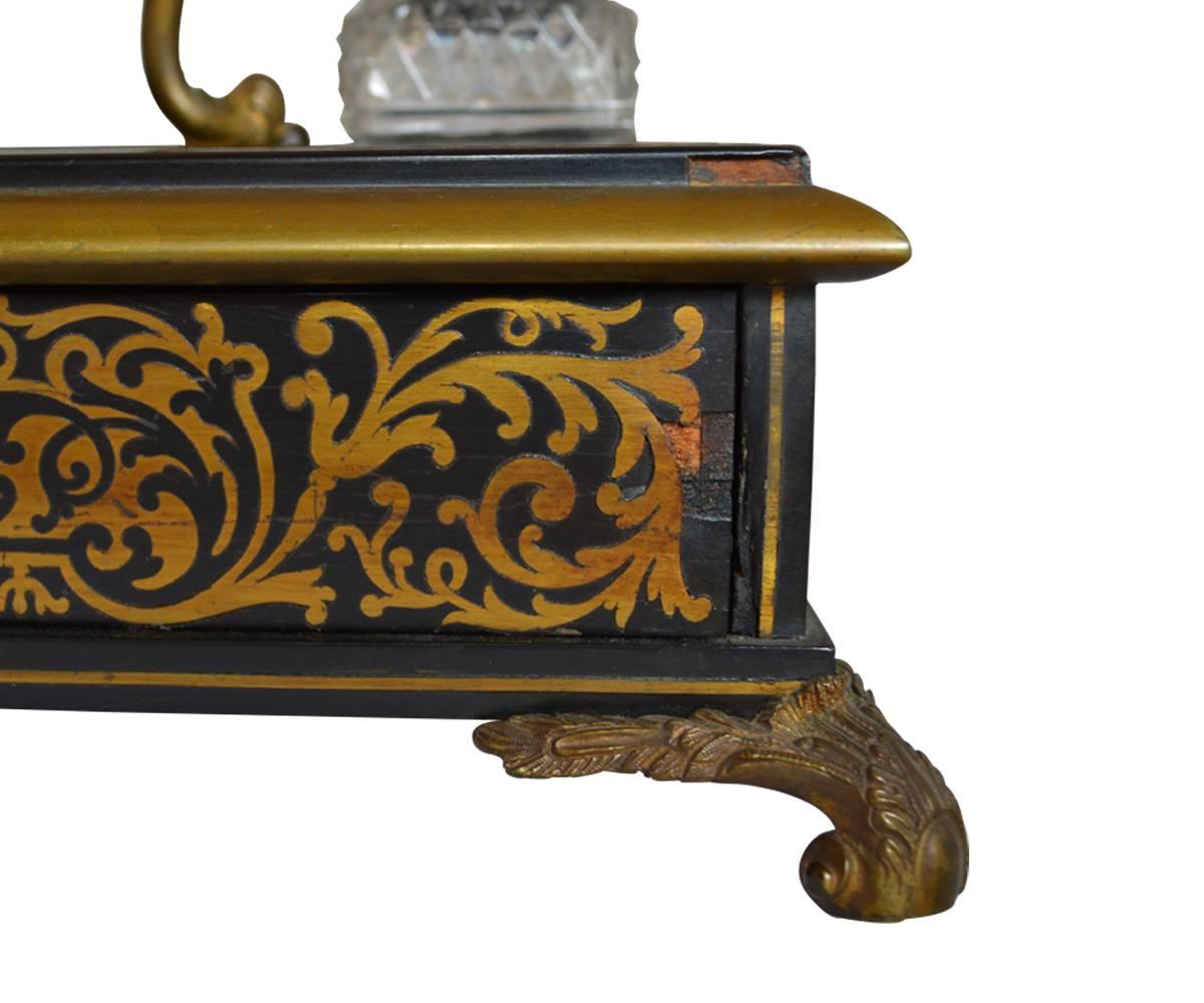 French Antique Boulle Style Inkwell