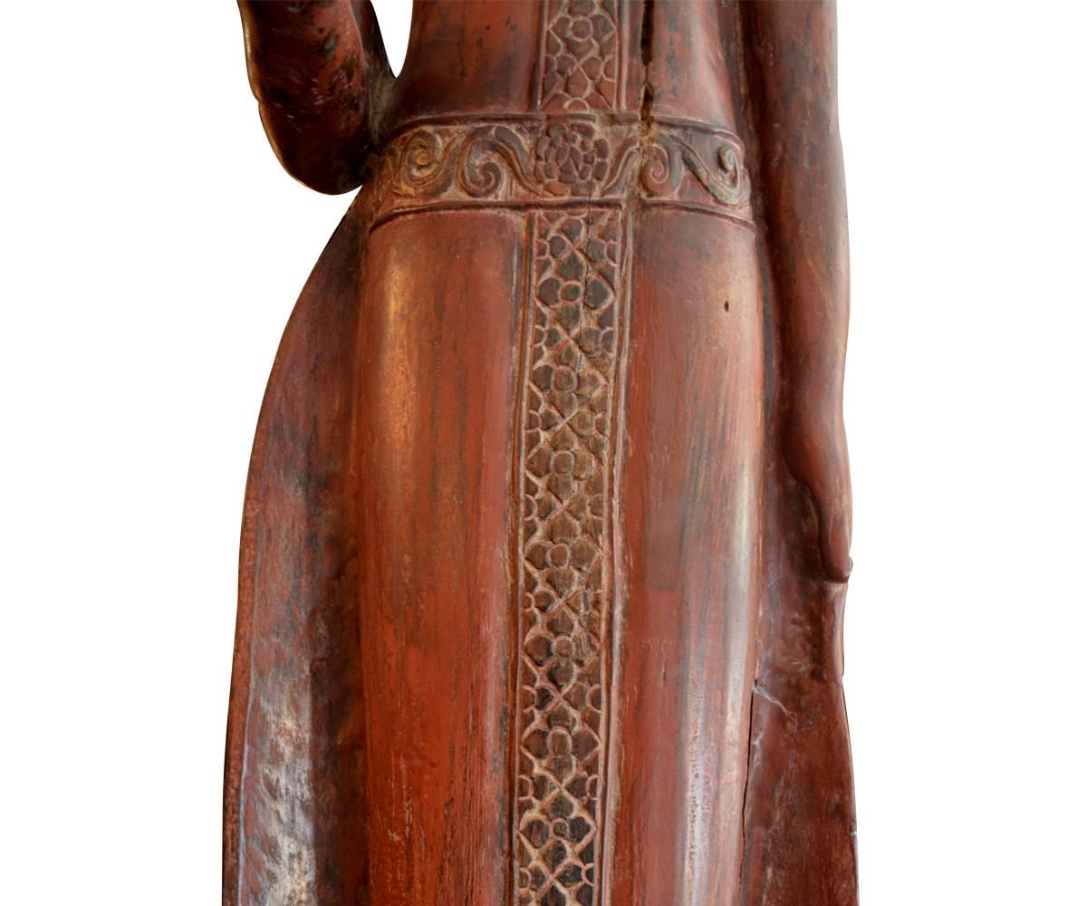 19th Century Large Antique Southeast Asian Tall Carved Wood Buddha