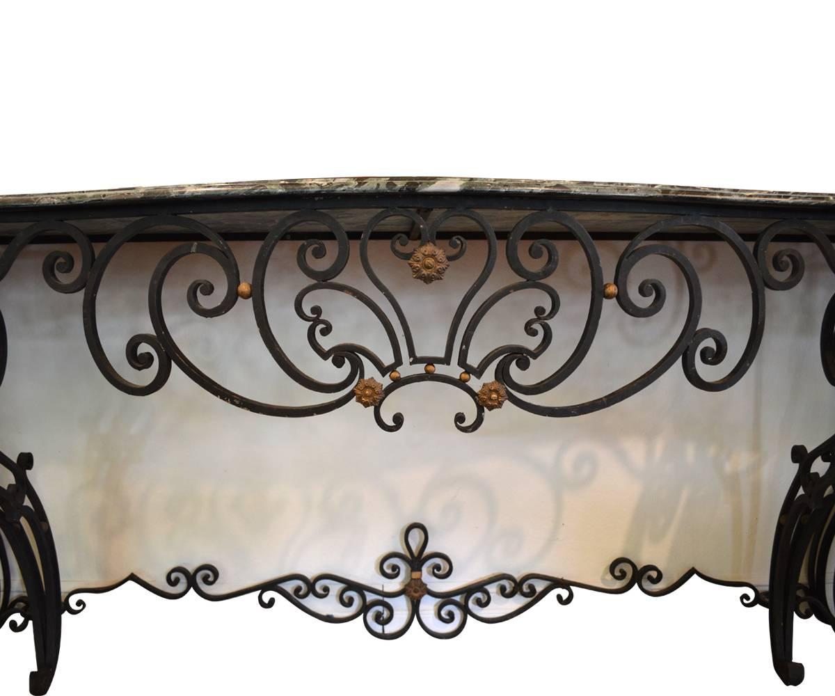 wrought iron console table with marble top