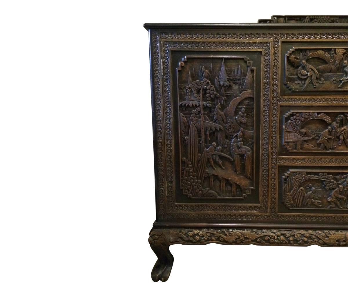 Chinese Export Antique Hand-Carved Chinese Sideboard