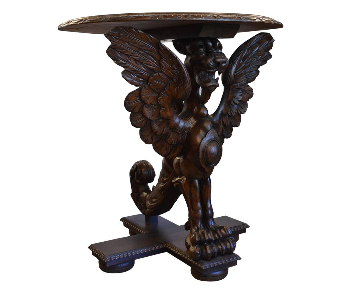 Carved Pair of Griffon Round Side Tables