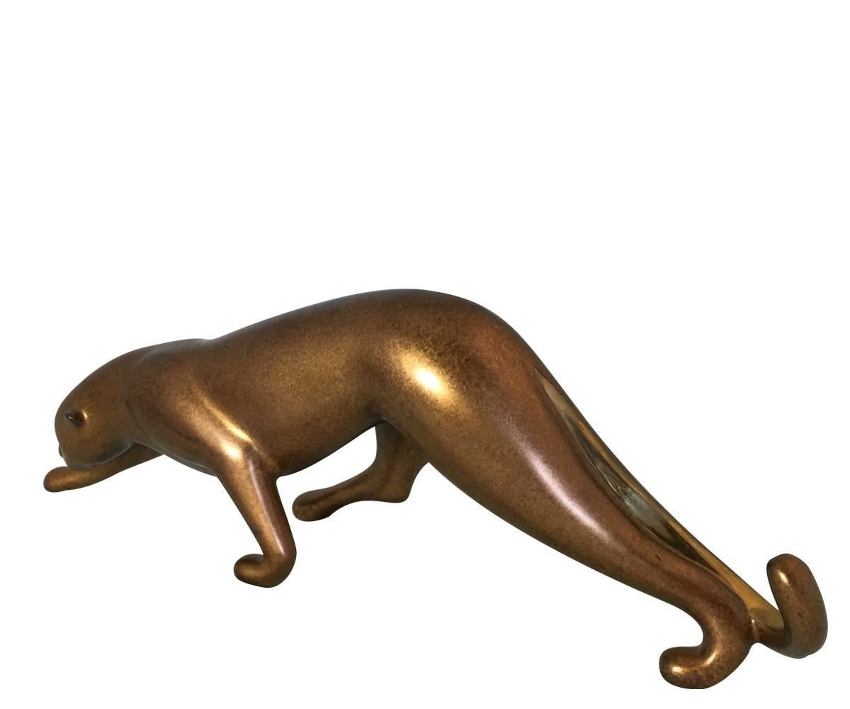 Modern Bronze Cougar Stretching by Loet Vanderveen
