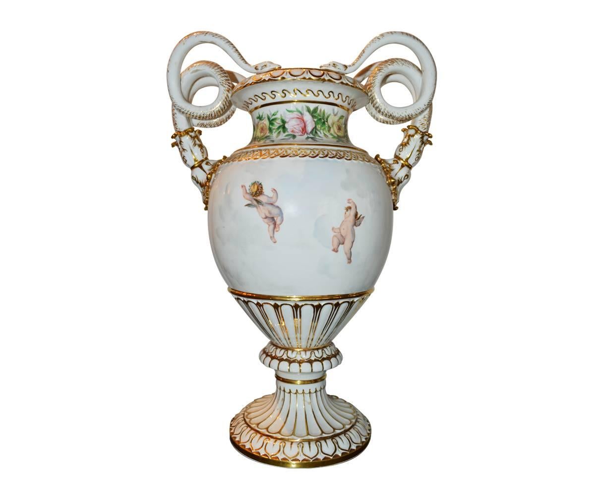 Neoclassical Antique Hand-Painted Meissen Vase