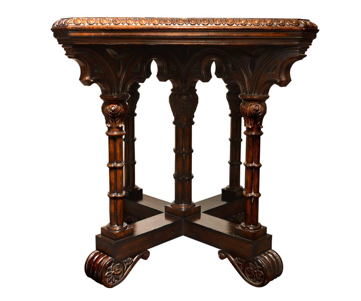 Offered is this fine game table by Maitland-Smith. The wood is walnut as the main component with inlay on the top to create the game table surface.