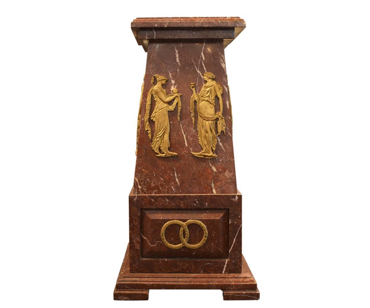 Antique Rouge Marble Pedestal with Gilt Bronze Neoclassical Figures ...