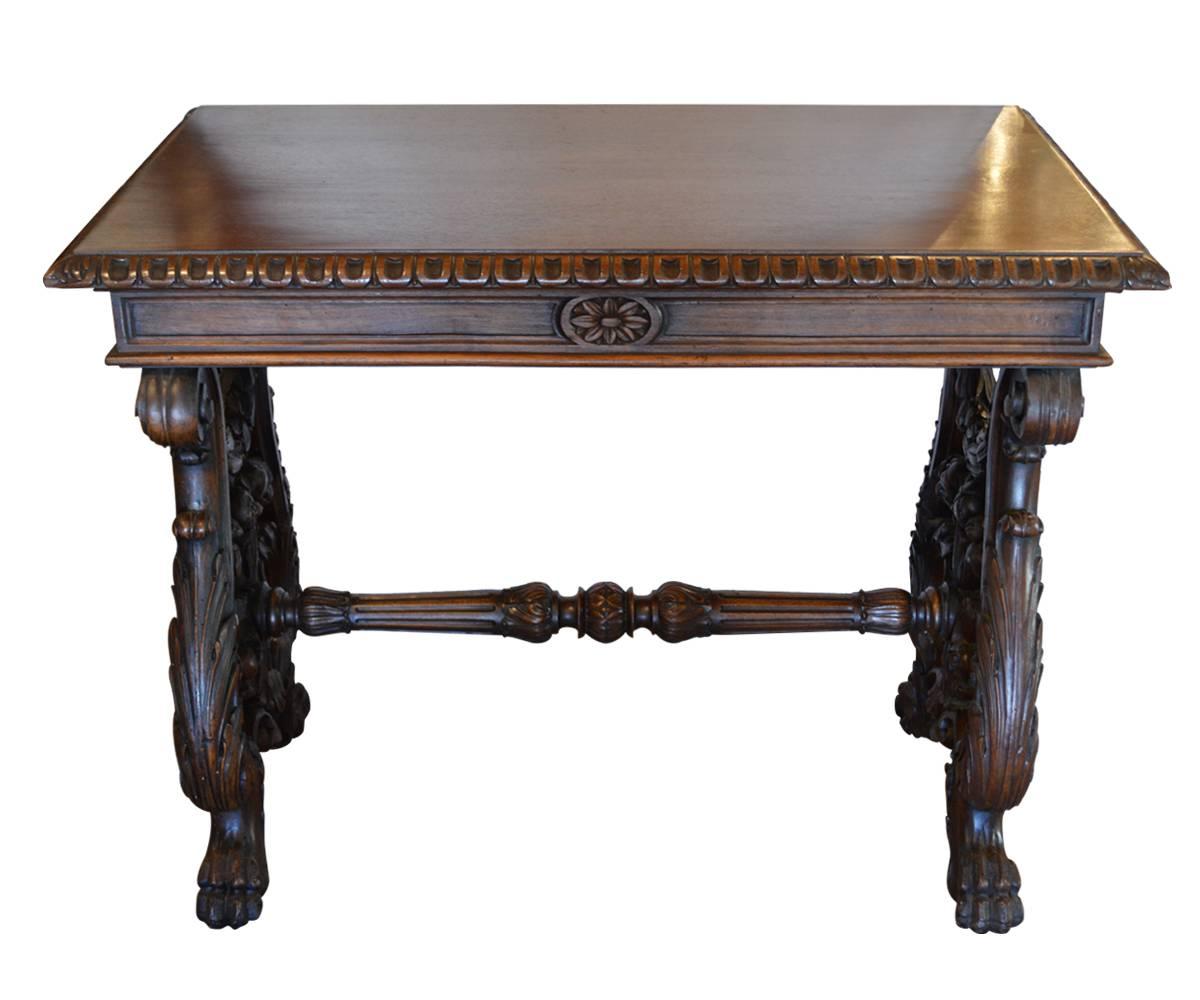19th Century Italian Hand-Carved Writing Table In Good Condition In Laguna Beach, CA