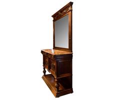 Antique French Hand-Carved Sideboard with Tall Mirror