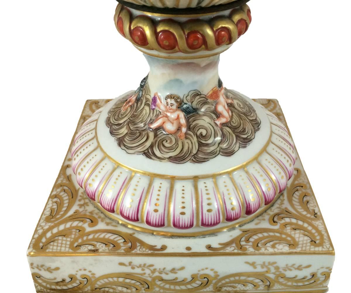 Neoclassical Antique Capodimonte Hand-Painted Urn with Lid