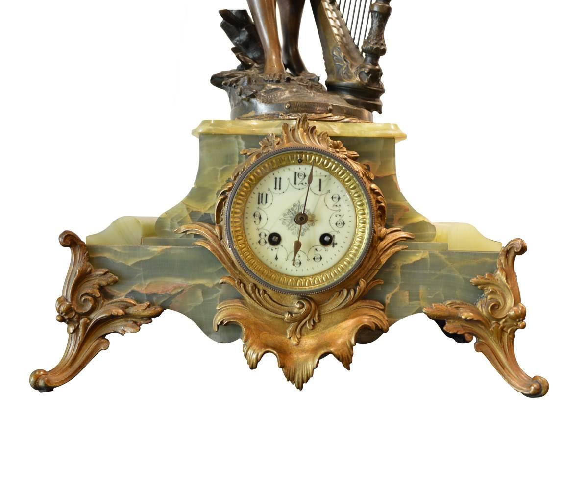 Art Nouveau 19th Century Signed French Clock Set For Sale