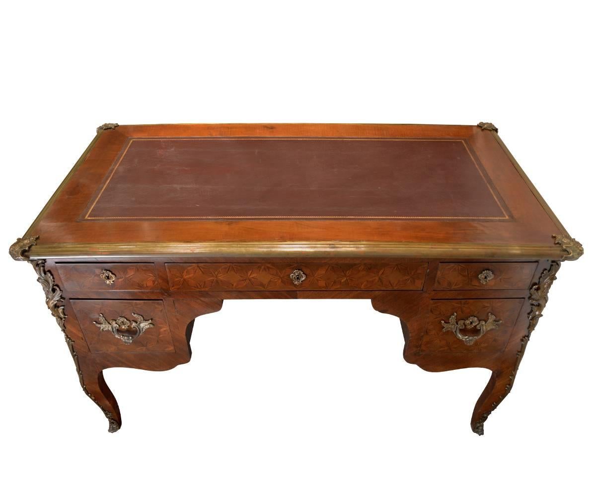  Petite Antique French Marquetry Inlay Louis XV Ormolu Writing Desk In Good Condition In Laguna Beach, CA