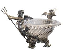 Antique Baccarat Centerpiece/Bowl with Trident Bearing Winged Angels
