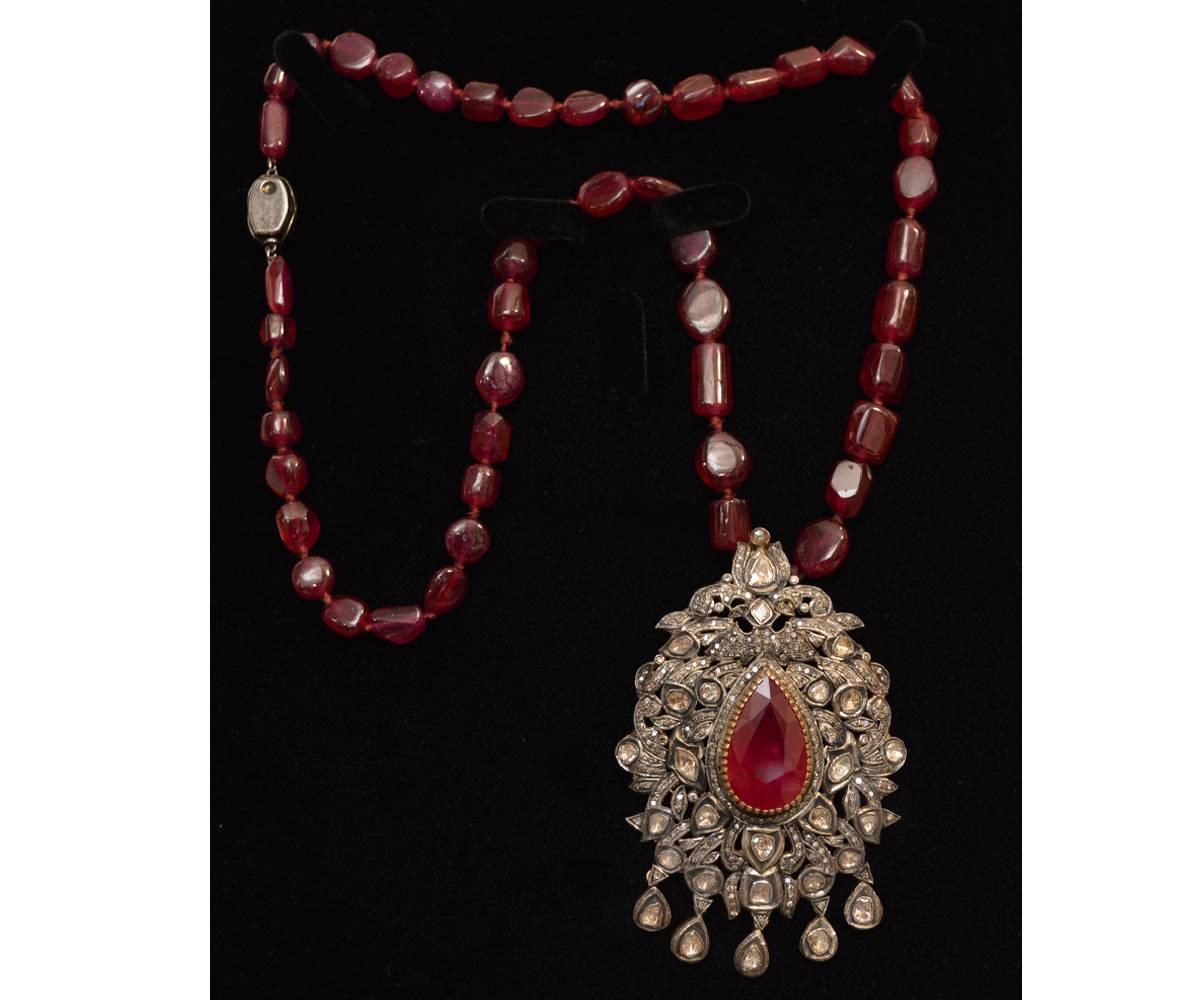 European Ruby and Diamond Pendant with Necklace