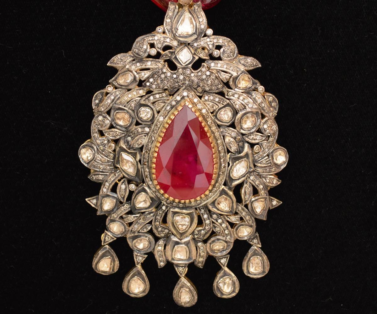 20th Century Ruby and Diamond Pendant with Necklace