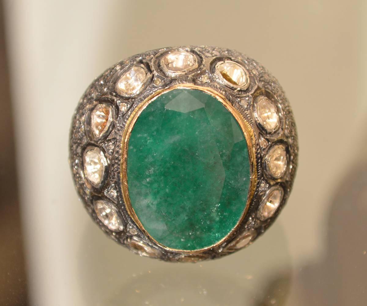 Medieval Huge Emerald and Diamond Ring