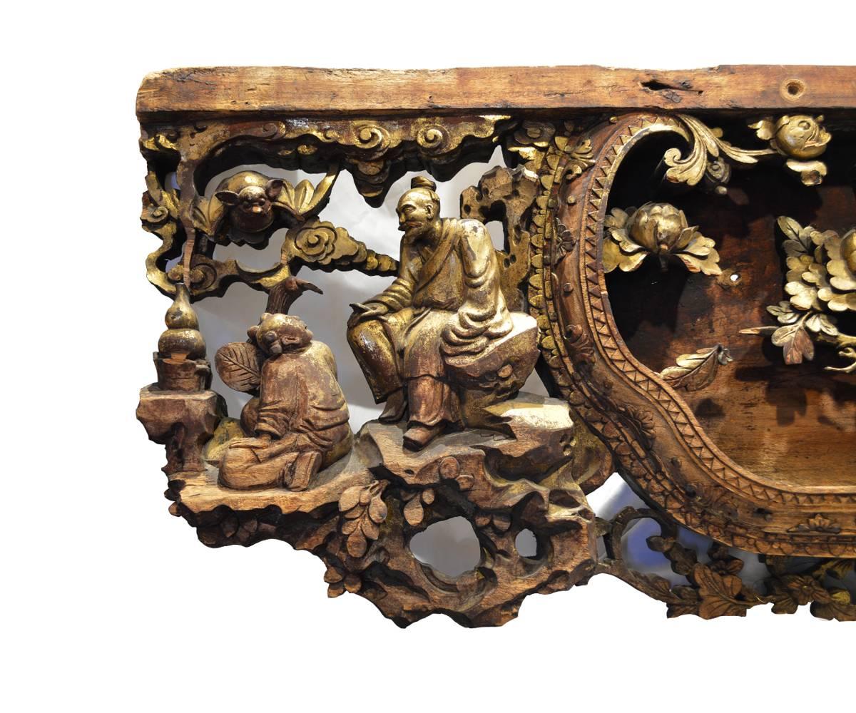 Antique Chinese Carved and Lacquered Gilt Panel In Good Condition In Laguna Beach, CA
