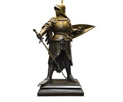 Antique Pair of Bronze Signed Knights Statue Converted to Lamps