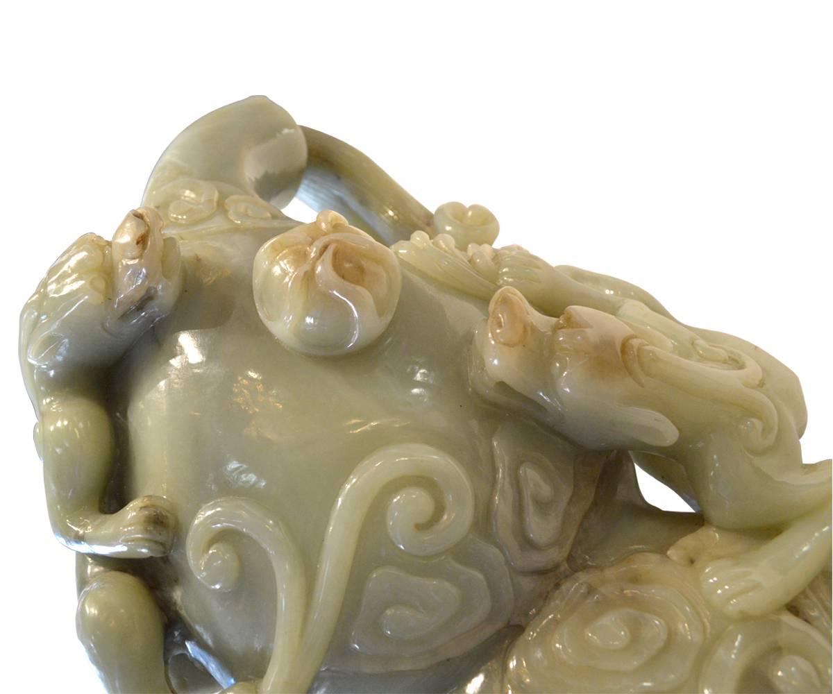 Large Chinese Carved Celadon Gourd with Five Climbing Chilongs/Beasts/Dragons In Good Condition For Sale In Laguna Beach, CA
