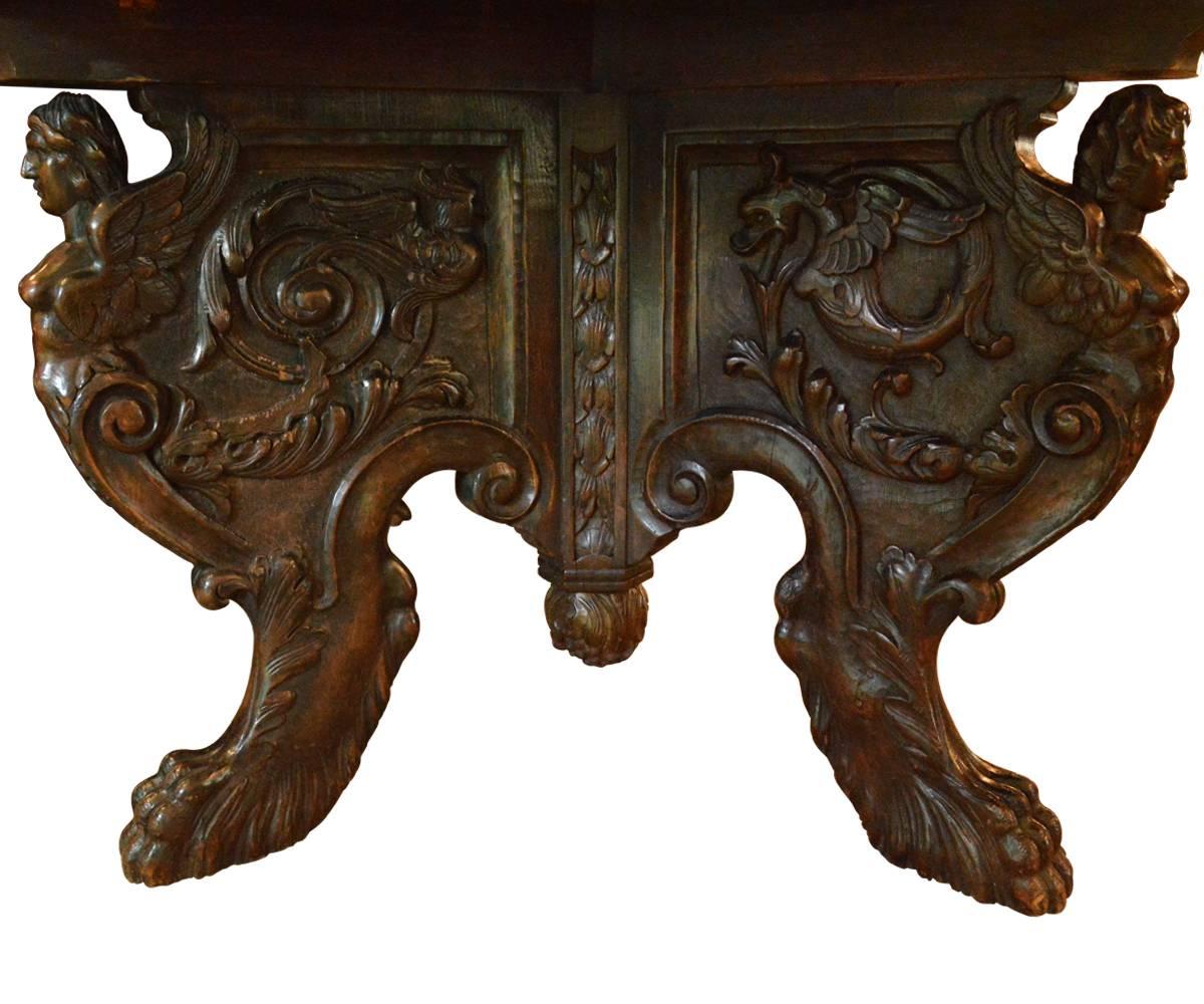 Magnificent Antique Italian Hand-Carved Centre Table In Good Condition In Laguna Beach, CA