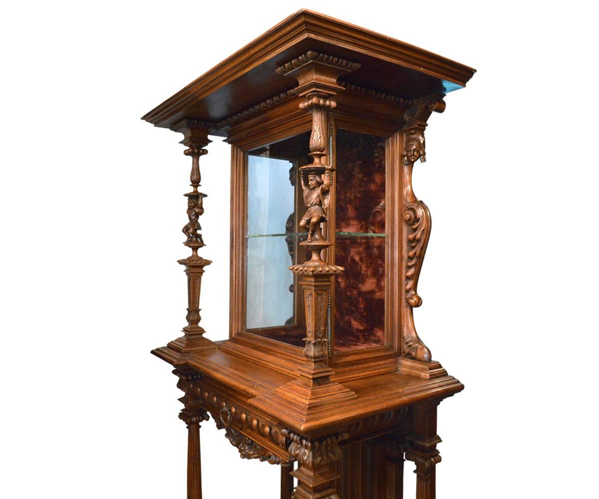 Hand-Carved Magnificent Antique French Walnut 19th Century Petite Display Cabinet