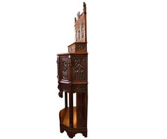 Antique Gothic Revival Hand-Carved Cabinet on Stand