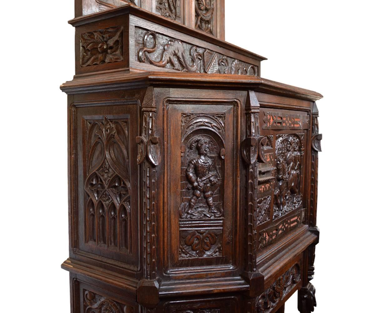 Antique Gothic Revival Hand-Carved Cabinet on Stand In Good Condition In Laguna Beach, CA