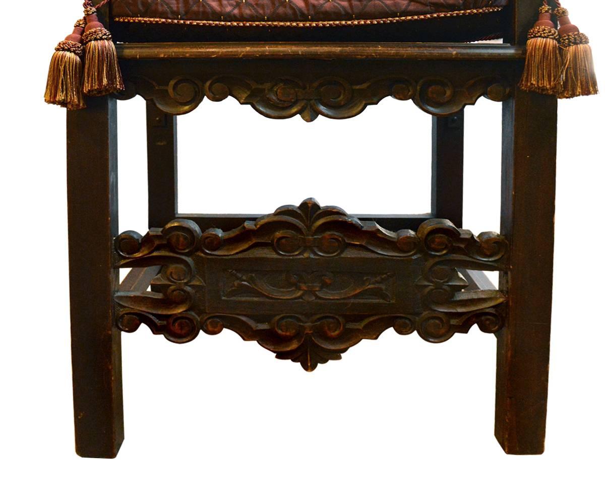 Antique 19th Century Italian Hand-Carved Walnut Bar Height Stools In Good Condition In Laguna Beach, CA