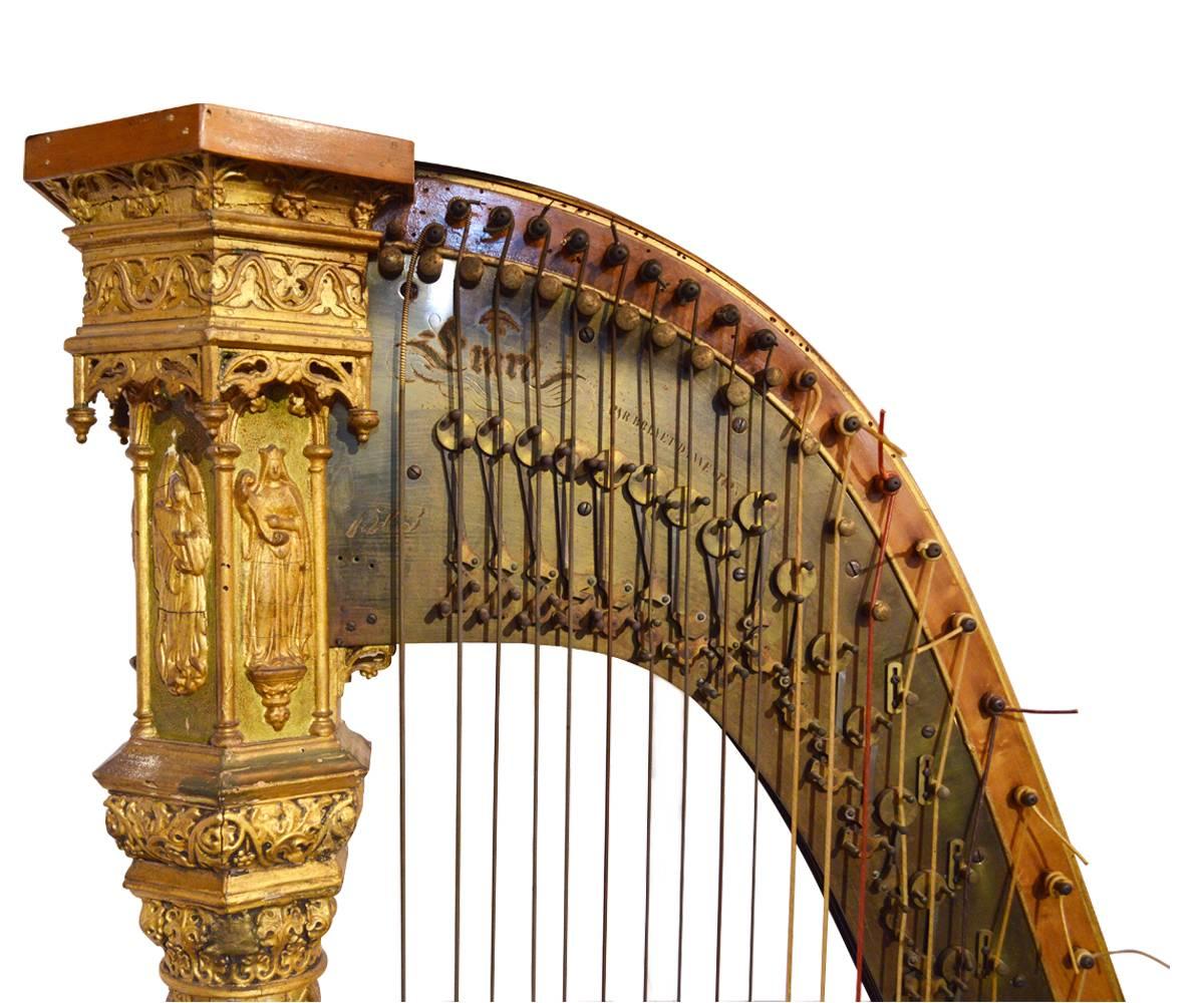 Gesso Erard Antique French Gothic Revival Style Parcel-Gilt Harp