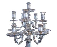 Massive Pair of Ten Arm Silver Overlay on Bronze Candelabras