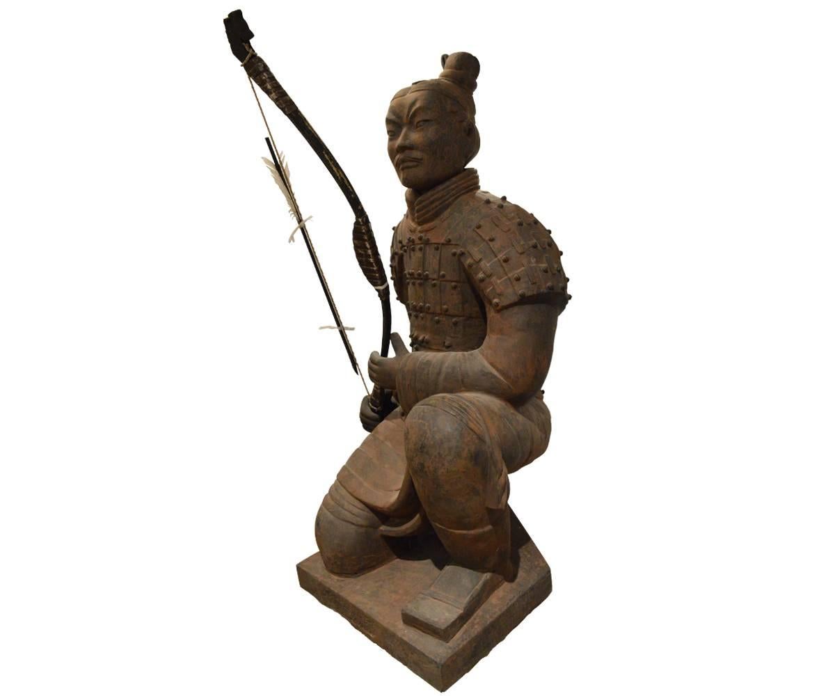 This is lifesize replica of replica of a Xian terra cotta warrior made in the China near the archeological site by local artists. Export of an original one is punishable by death thus this is close as one can get for a reproduction. The sought after