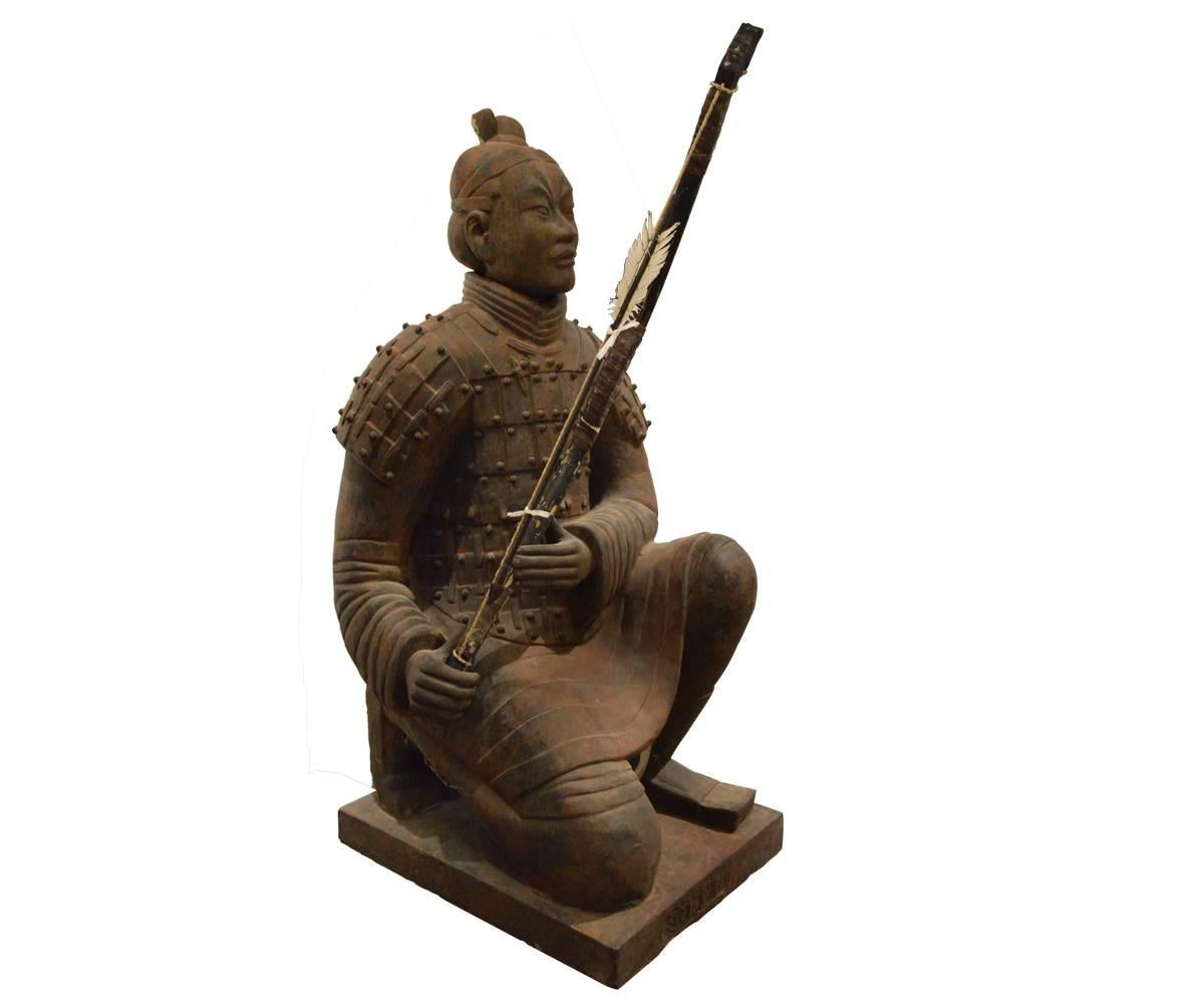 Archaistic Lifesize Terra Cotta Xian Warrior in Archer Pose from China