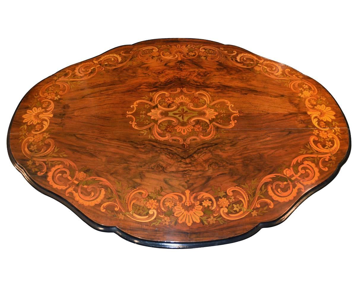 Fabulous Antique Large English Rosewood with Fruitwood Inlay Tilt-Top Table In Good Condition In Laguna Beach, CA