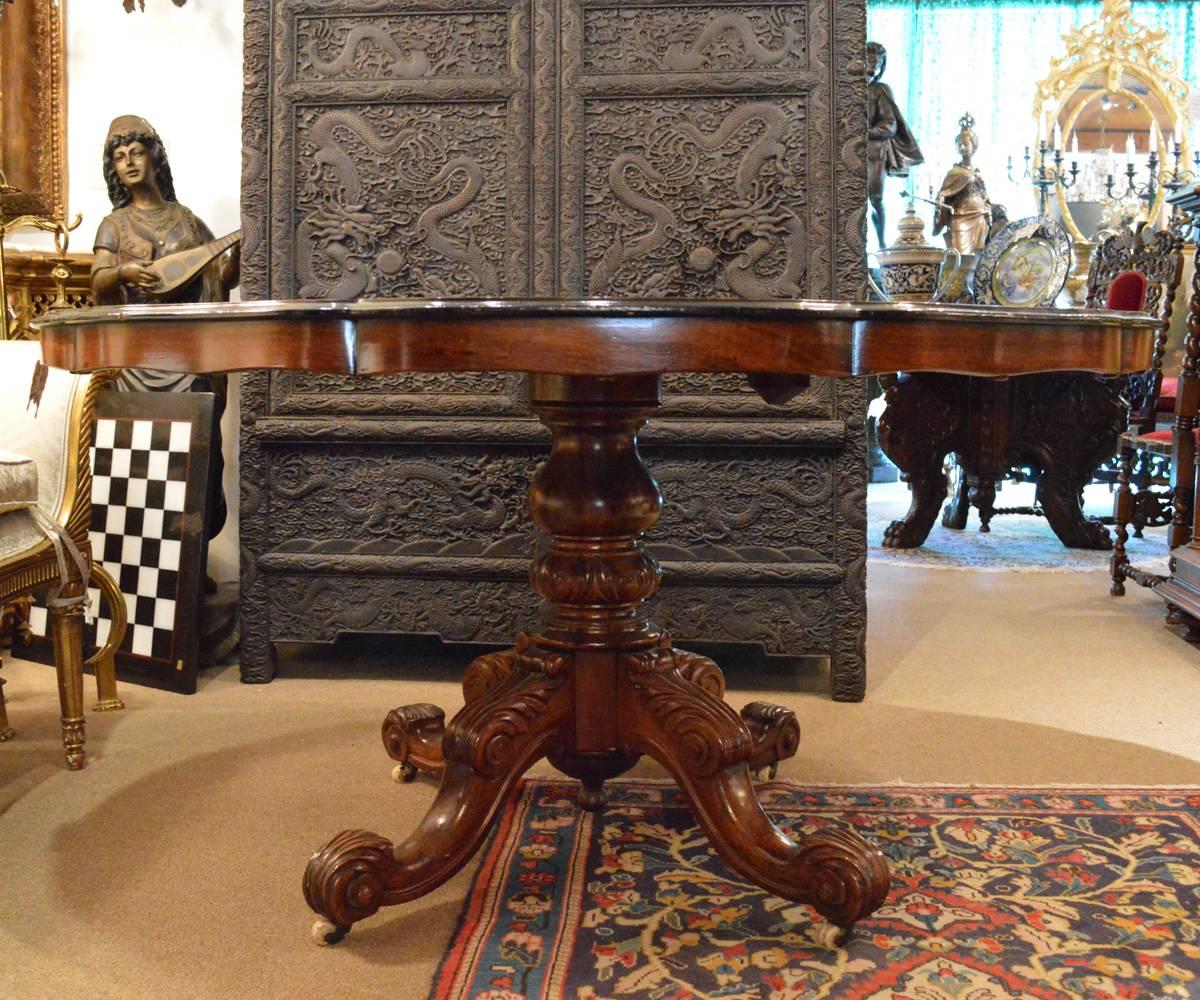 19th Century Fabulous Antique Large English Rosewood with Fruitwood Inlay Tilt-Top Table