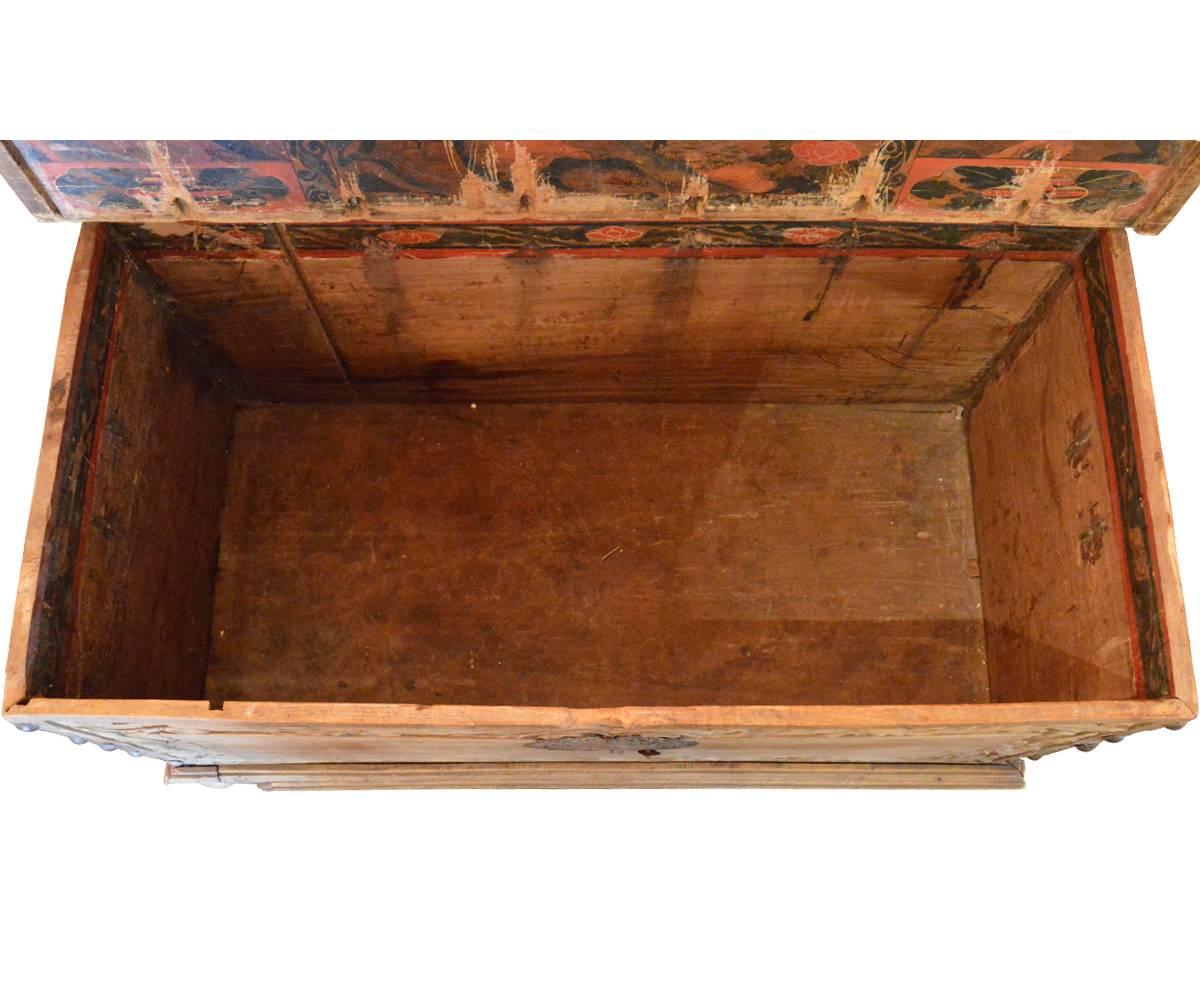 18th Century and Earlier Large Antique 17th Century European Hand-Carved Wood Trunk/ Hope Chest For Sale