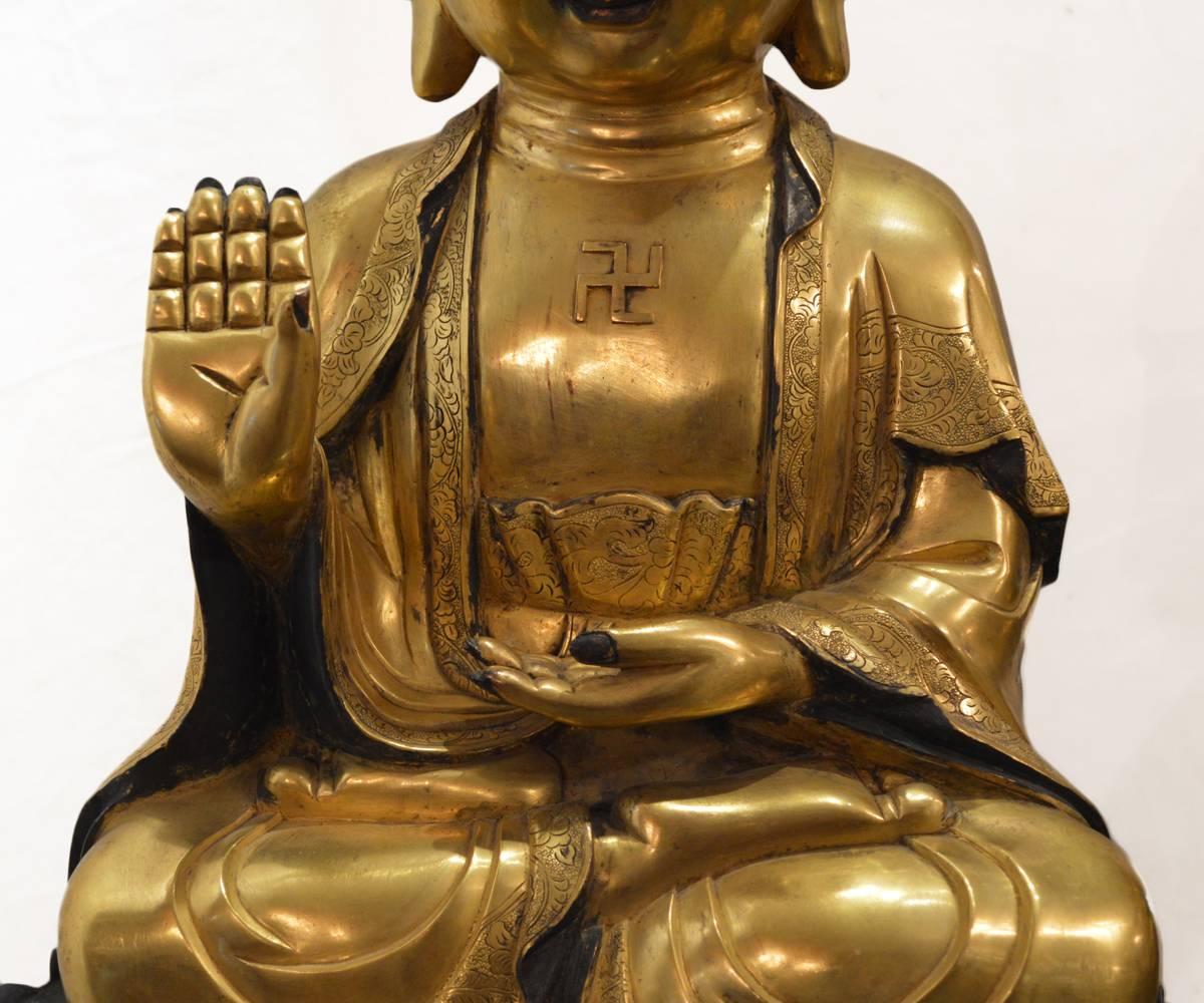 Set of Three Large Chinese Ming Style Gold Gilt Bronze Seated Buddha's 1