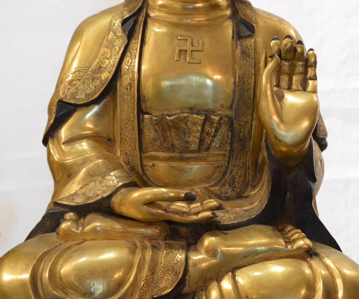 Set of Three Large Chinese Ming Style Gold Gilt Bronze Seated Buddha's 2