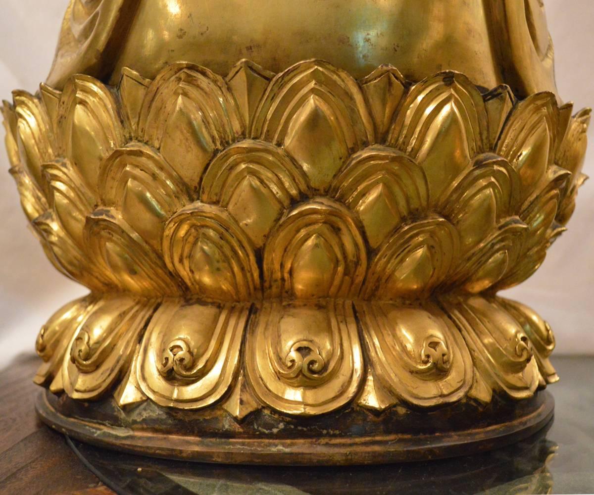 Set of Three Large Chinese Ming Style Gold Gilt Bronze Seated Buddha's 3