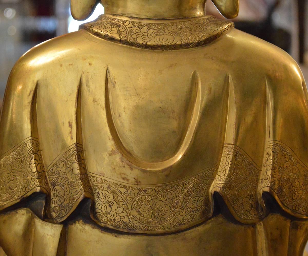 Set of Three Large Chinese Ming Style Gold Gilt Bronze Seated Buddha's 4