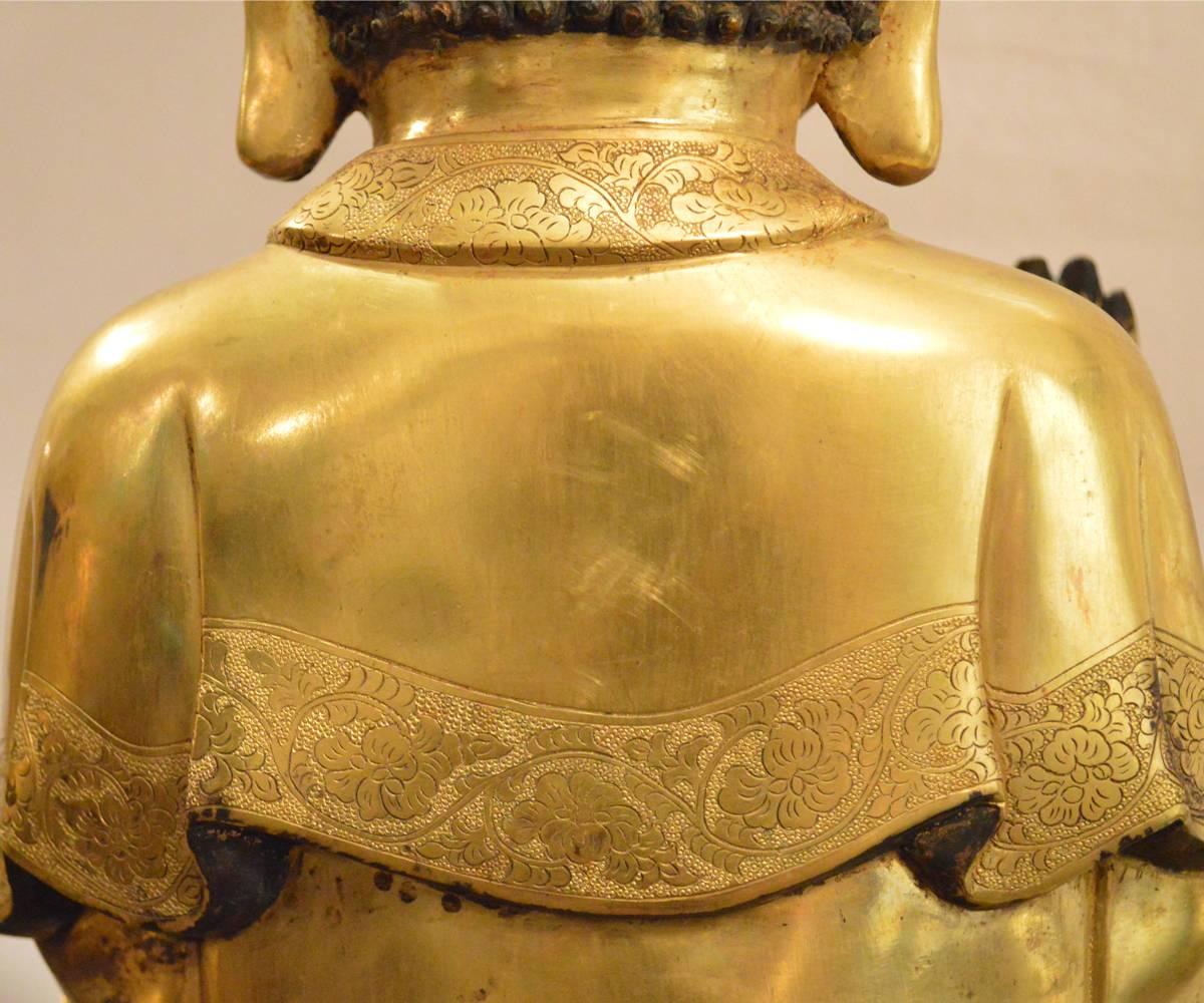 Set of Three Large Chinese Ming Style Gold Gilt Bronze Seated Buddha's 5