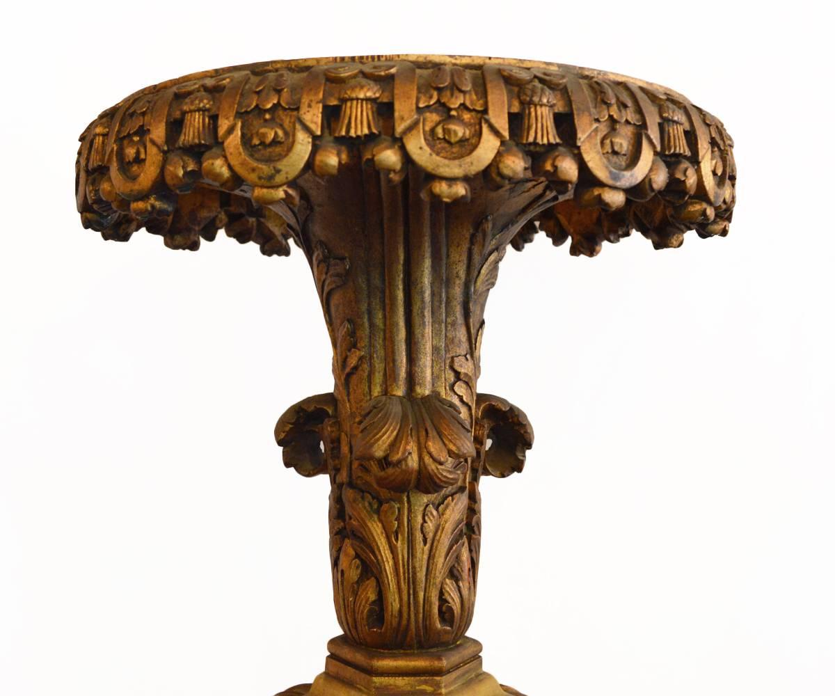 Louis XVI Tall Antique Hand-Carved Gilt Floor Candle Stand Torchiere