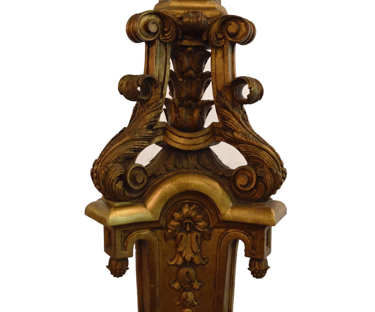 French Tall Antique Hand-Carved Gilt Floor Candle Stand Torchiere