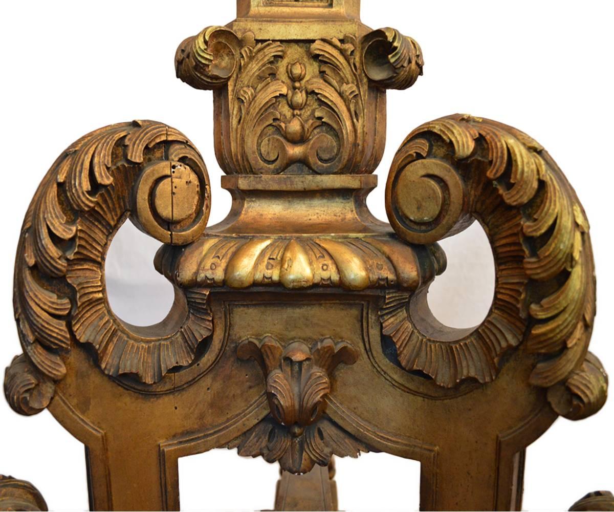 Tall Antique Hand-Carved Gilt Floor Candle Stand Torchiere In Good Condition In Laguna Beach, CA