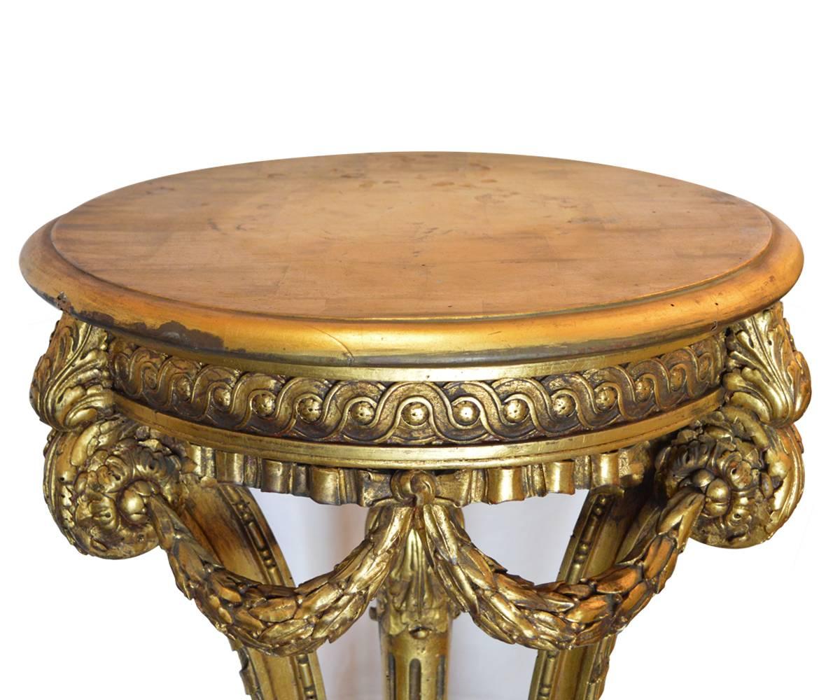 French Antique Tall Gilt Hand-Carved Pedestal