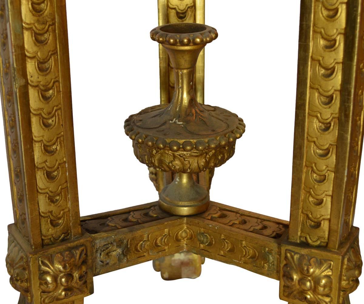 French Antique 19th Century Gilt Torchere Pedestal with Lions Faces