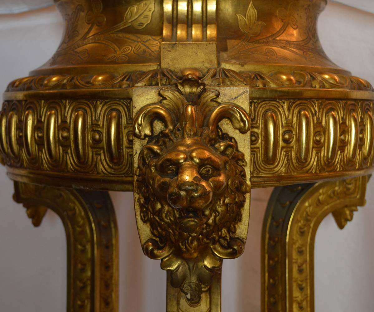 Antique 19th Century Gilt Torchere Pedestal with Lions Faces In Good Condition In Laguna Beach, CA