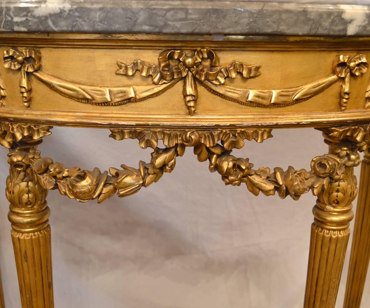 Antique French Louis XIV Gilt Console with Marble Top In Good Condition In Laguna Beach, CA