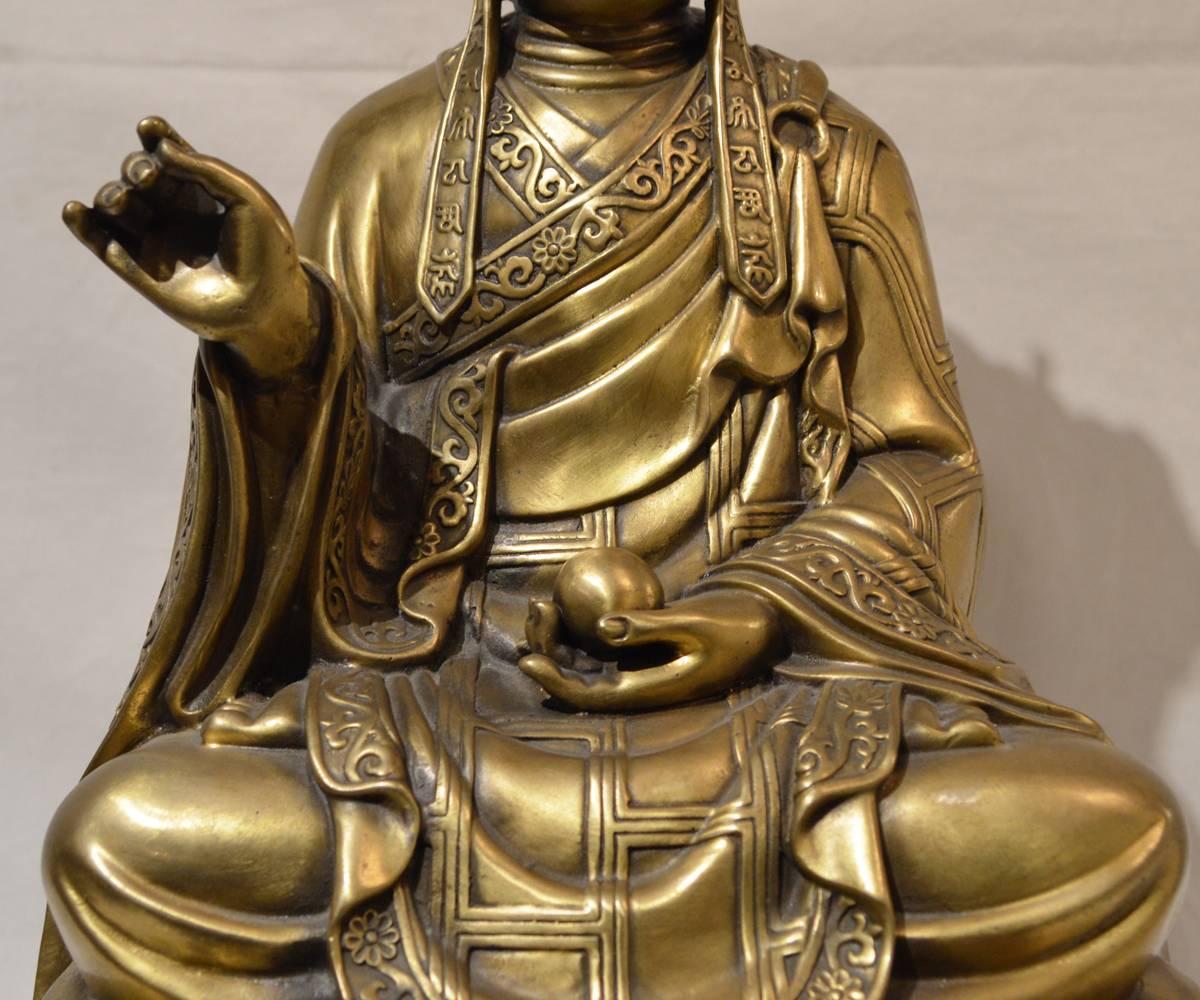 Large Chinese Gilt Bronze Quan Yin Seated Upon Double Lotus Flower 1