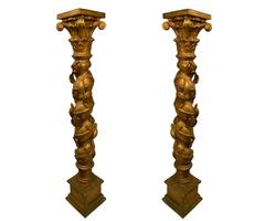 Pair of Antique 19th Century Gilt French Pedestals Highly Carved
