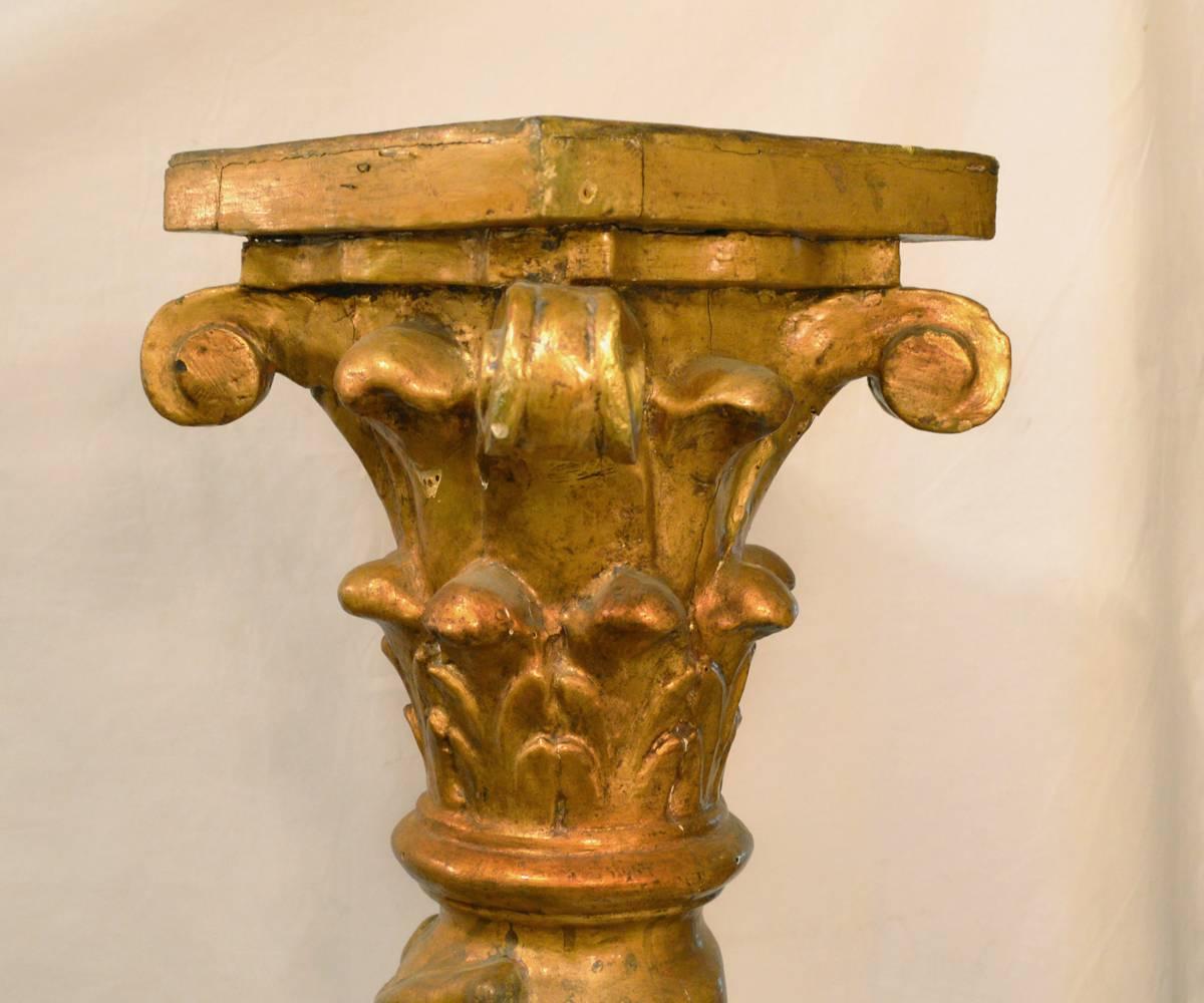 Renaissance Revival Pair of Antique 19th Century Gilt French Pedestals Highly Carved For Sale